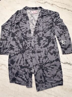 Juicy Couture Gray Black Tie-Dye Ribbed Robe